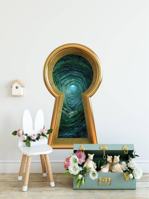 3D Keyhole Fabric Wall Decal - Down The Rabbit Hole #2 3D Sticker Wonderland Removable - image 1