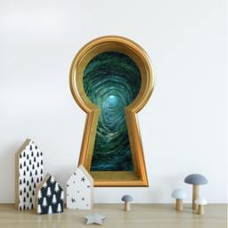3D Keyhole Fabric Wall Decal - Down The Rabbit Hole #2 3D Sticker Wonderland Removable - thumbnail 2