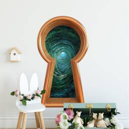 3D Keyhole Fabric Wall Decal - Down The Rabbit Hole #2 3D Sticker Wonderland Removable - thumbnail 3