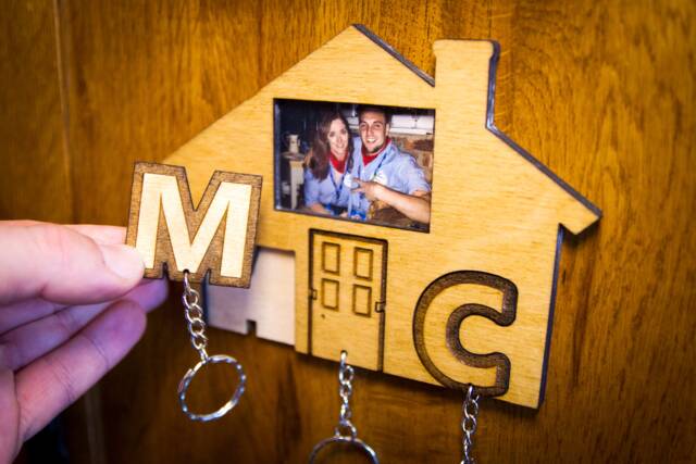 Welcome To Our Home - Personalised Photograph & Initials Lasercut Keyring Wall Mount - image 1
