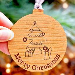 Personalised Child's Drawing Bauble, Wooden Christmas Minimalist Decoration, Gifts From Child, Hanging Decoration - thumbnail 2