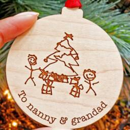 Personalised Child's Drawing Bauble, Wooden Christmas Minimalist Decoration, Gifts From Child, Hanging Decoration - thumbnail 1