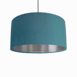 Petrol Blue Lampshade in Velvet With Silver Lining, Large Plain Ceiling Lightshade