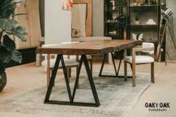 Live Edge Oak Dining Table, Custom Industrial Wood Furniture - thumbnail 1