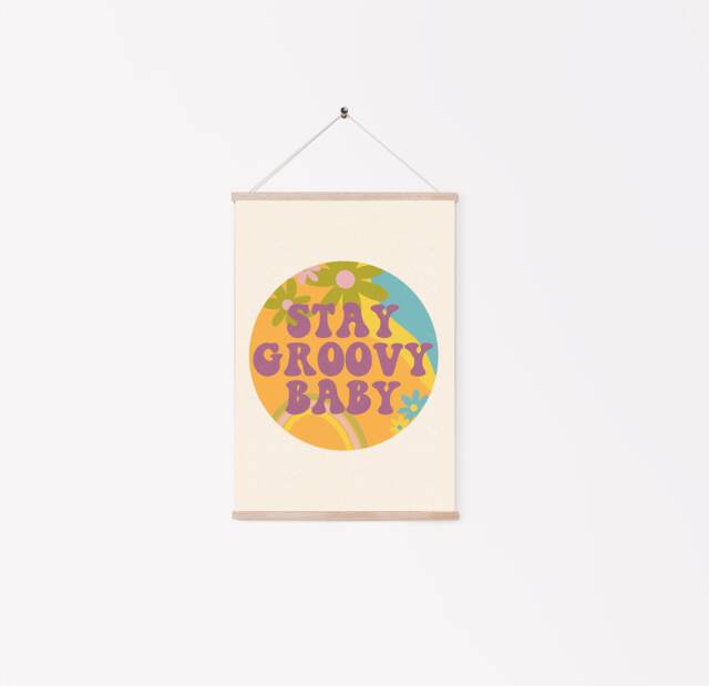 Stay Groovy Baby Print - Retro Style Typography, 60S, 70S, Bright Bold, Vintage Effect, Disco, Funky Wall Art, Hippie, Flower Power, Peace - image 1