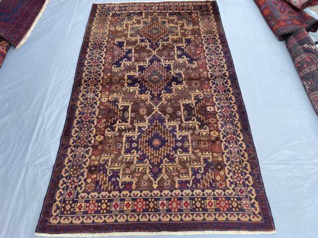 4x6 Blue & Brown Wool Rug - Handwoven Tribal Carpet With Geometric Design, Soft Pile, Organic Dyes, Perfect For Office Or Living Room - image 1