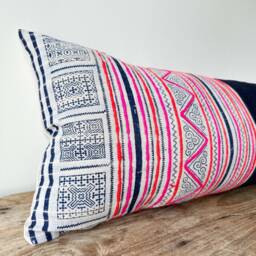 Handmade Hmong Hemp Lumbar Pillow Cover Rustic Tribal Art - 12x36 - thumbnail 4