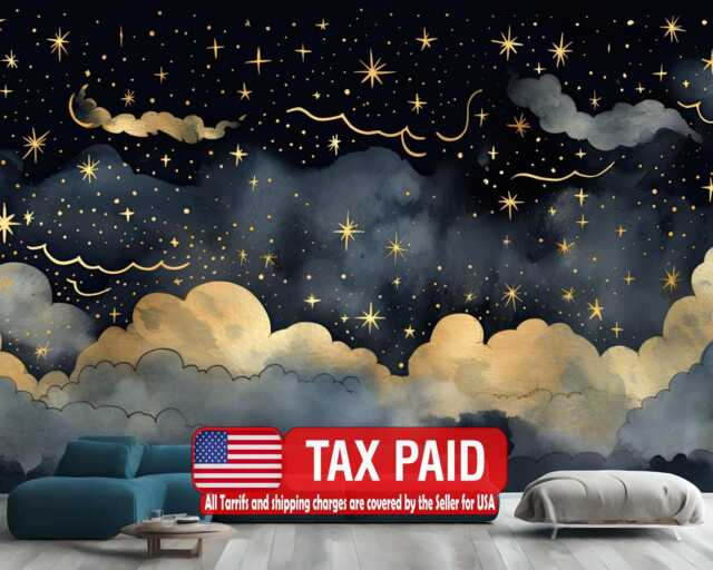 Gold Starry Night Sky Wallpaper Mural, Peel & Stick - image 1