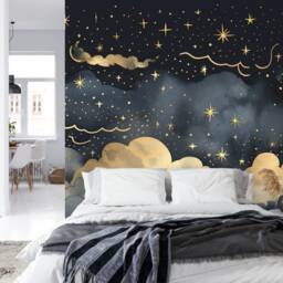 Gold Starry Night Sky Wallpaper Mural, Peel & Stick - thumbnail 2