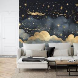 Gold Starry Night Sky Wallpaper Mural, Peel & Stick - thumbnail 3