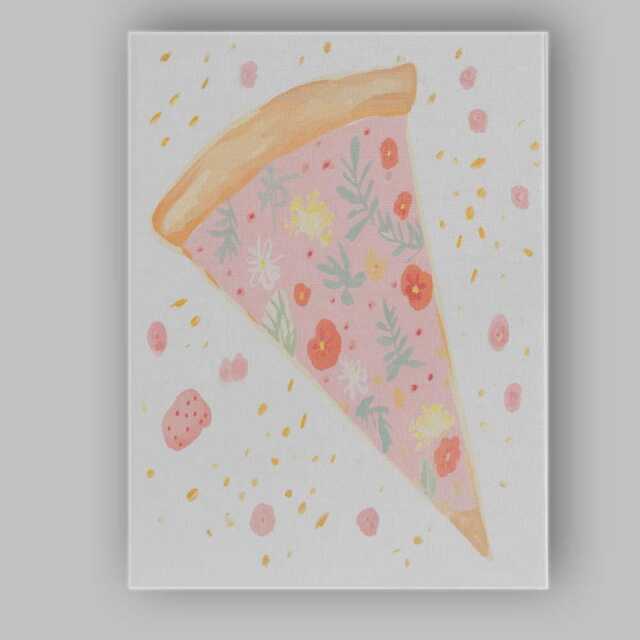 Pastel Floral Pizza Slice Whimsical Food Illustration Canvas Wall Art Print Decor Picture Ready To Hang - image 1
