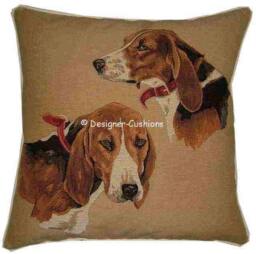 Beagle Heads Woven Tapestry Cushion Cover Sham - thumbnail 1