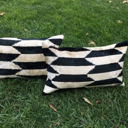 Set Of 2 Ikat Velvet Pillow Covers Black White Handwoven Silk Cushions - thumbnail 4
