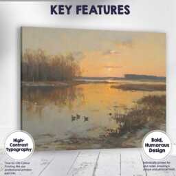 Golden Sunset Wetlands With Ducks Reflective Landscape Canvas Wall Art Print Decor Picture Ready To Hang - thumbnail 1