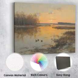 Golden Sunset Wetlands With Ducks Reflective Landscape Canvas Wall Art Print Decor Picture Ready To Hang - thumbnail 2