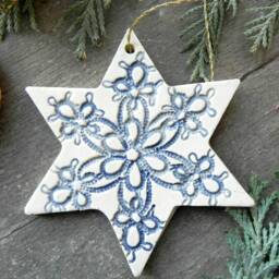 Celestial Christmas Ornaments, A Pair Of Blue Lace Star & Circle Gifts Under 20, Home Decor Gift, Country Decor - thumbnail 2