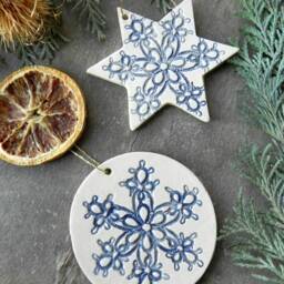 Celestial Christmas Ornaments, A Pair Of Blue Lace Star & Circle Gifts Under 20, Home Decor Gift, Country Decor - thumbnail 3