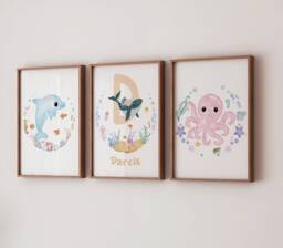 Personalised Ocean Nursery Prints Pastel Sea Life Wall Art Set - thumbnail 1