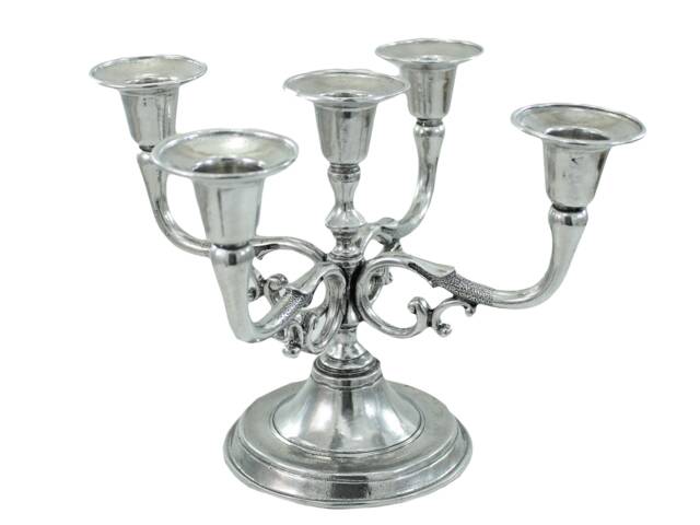 Beautiful English Style Candlestick Three Fires in Polished Pewter. Made Italy, Craftsmanship - image 1