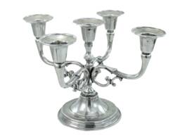 Beautiful English Style Candlestick Three Fires in Polished Pewter. Made Italy, Craftsmanship - thumbnail 1