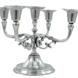Beautiful English Style Candlestick Three Fires in Polished Pewter. Made Italy, Craftsmanship - thumbnail 3
