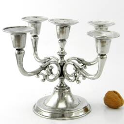 Beautiful English Style Candlestick Three Fires in Polished Pewter. Made Italy, Craftsmanship - thumbnail 2