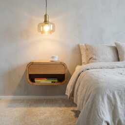 Solid Oak Floating Nightstand, Bedside Table With Drawer - thumbnail 3