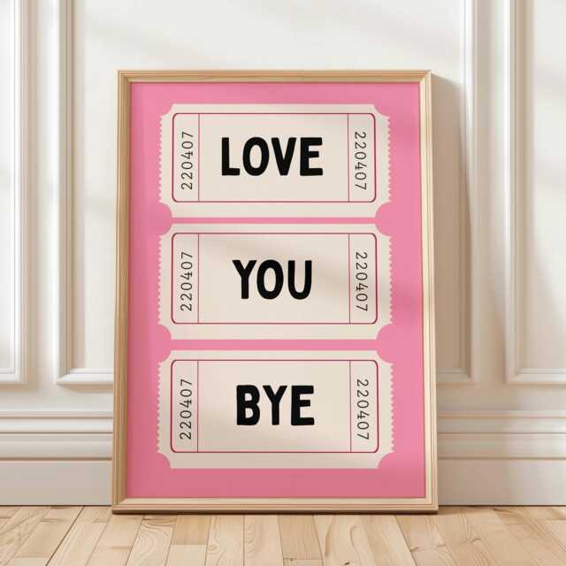 Love You Bye Ticket Print Retro Girly Pink Poster - image 1
