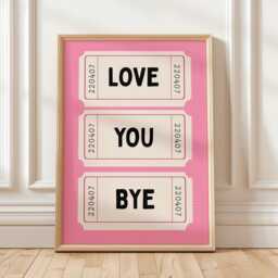 Love You Bye Ticket Print Retro Girly Pink Poster - thumbnail 1