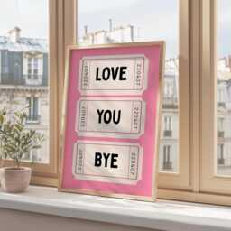 Love You Bye Ticket Print Retro Girly Pink Poster - thumbnail 3