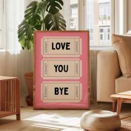 Love You Bye Ticket Print Retro Girly Pink Poster - thumbnail 2