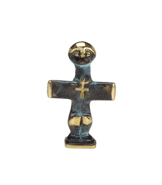 Pomos Idol Bronze Sculpture, Cross Of Cyprus, Ancient Cypriot Artifact Replica, Handmade Brass Statue, Museum Gift - image 1