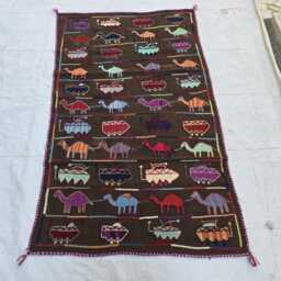 Rust Brown 3??5 Handmade Tribal Kilim Runner, Afghan Wool Animal Motif Rug - thumbnail 2