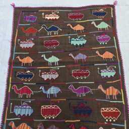 Rust Brown 3??5 Handmade Tribal Kilim Runner, Afghan Wool Animal Motif Rug - thumbnail 3