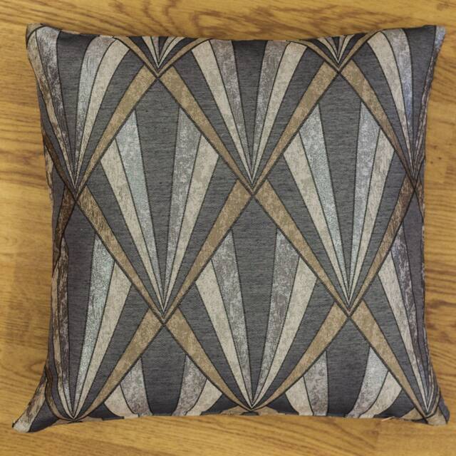 Extra Large Metallic Art Deco Streamline Geometric Cushion. Vintage Charcoal & Soft Copper. 23