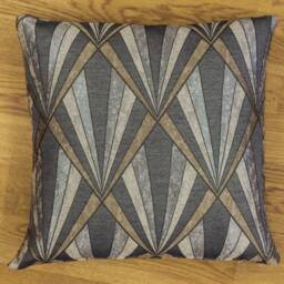 Extra Large Metallic Art Deco Streamline Geometric Cushion. Vintage Charcoal & Soft Copper. 23
