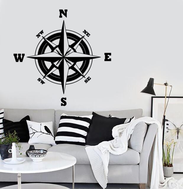 Wall Vinyl Decal Compass 3D Ornament Nautical Marine Science Traveling Modern Beach Home Decor - #1123Dz - image 1