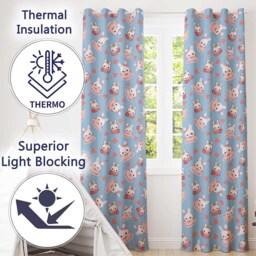 Cute Strawberry Bunny Macaron Dessert Kawaii Blue Background Seamless Pattern Readymade Eyelet Ring Top Thermal 100% Blackout Curtains - thumbnail 3