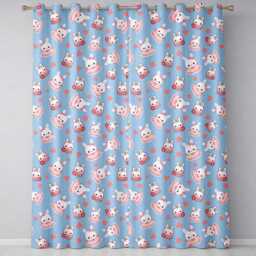 Cute Strawberry Bunny Macaron Dessert Kawaii Blue Background Seamless Pattern Readymade Eyelet Ring Top Thermal 100% Blackout Curtains - thumbnail 2