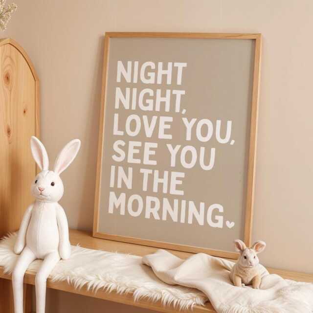 Night Night, Love You See in The Morning Art Print, Kids Bedroom Poster, Nursery Wall Art, Above Bed Beige & Cream Decor - image 1