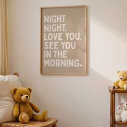 Night Night, Love You See in The Morning Art Print, Kids Bedroom Poster, Nursery Wall Art, Above Bed Beige & Cream Decor - thumbnail 2