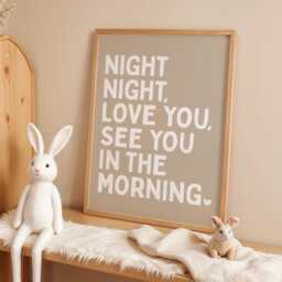 Night Night, Love You See in The Morning Art Print, Kids Bedroom Poster, Nursery Wall Art, Above Bed Beige & Cream Decor - thumbnail 1