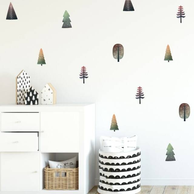 Watercolor Stickers Trees On The Wall, Pines, Spruce Wall Stickers, Adhesive Children's Room Decorations, Nursery Decal A131 - image 1