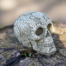 Blossom Skull Stone Statue - Outdoor Gothic Skeleton Garden Ornament Decoration British Gift - thumbnail 2