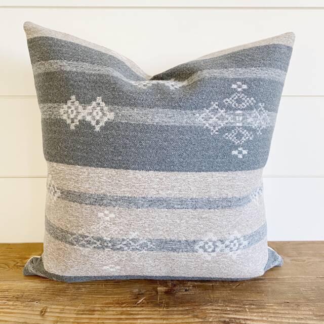 Jade -- Wool Pillow Cover Boho Gray Grey Pillow Lumbar Aztec - image 1