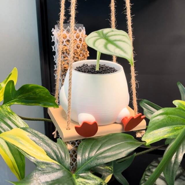Swinging Duckling Plant Pot Cute Hanging Planter 3D Printed Duck Gift For Lover Her & Him Accessory Succulent Swing - image 1