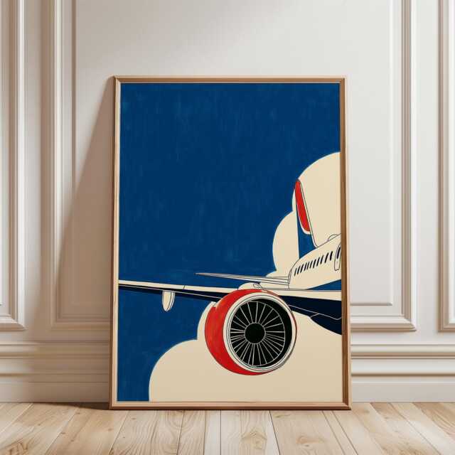 Blue Aircraft Engine Poster - Minimal Aviation Wall Art Modern Graphic Airplane Illustration - image 1