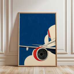 Blue Aircraft Engine Poster - Minimal Aviation Wall Art Modern Graphic Airplane Illustration - thumbnail 1