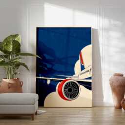 Blue Aircraft Engine Poster - Minimal Aviation Wall Art Modern Graphic Airplane Illustration - thumbnail 3