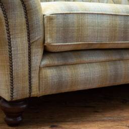 British Handmade 2 Seater Mustard Beige Tartan Wool Chesterfield Sofa - thumbnail 3